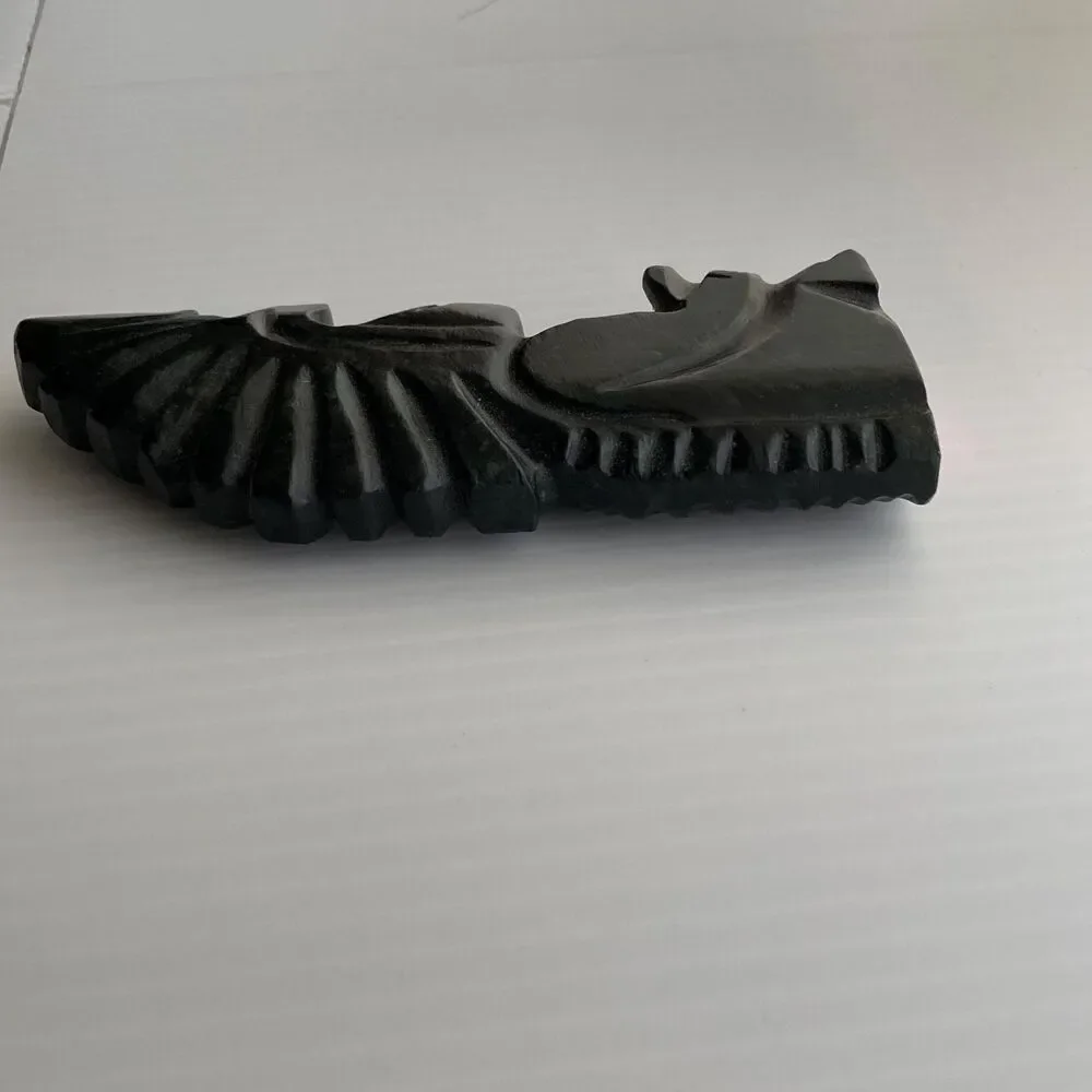 Hand-carved Aztec Head with Headdress Statue Black Obsidian 5 x 2 x 0.75 inches